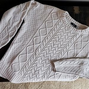Cable Knit Cream Sweater with Elbow Patches, Size M, BDG